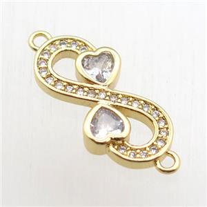 copper Infinity connector paved zircon, gold plated, approx 10-20mm