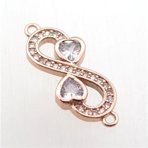 copper Infinity connector paved zircon, rose gold, approx 10-20mm