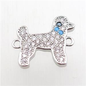 copper dog connector paved zircon, platinum plated, approx 13-15mm