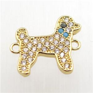 copper dog connector paved zircon, gold plated, approx 13-15mm