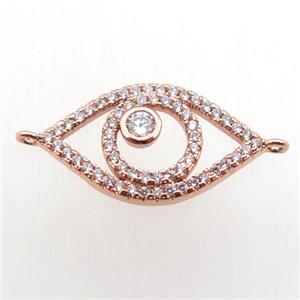 copper eye connector paved zircon, rose gold, approx 12-22mm