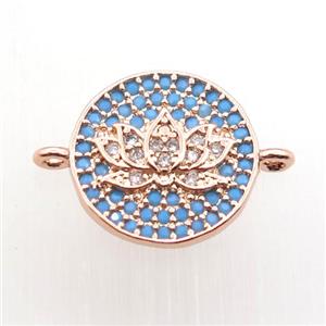 copper lotus connector paved zircon, rose gold, approx 13mm dia