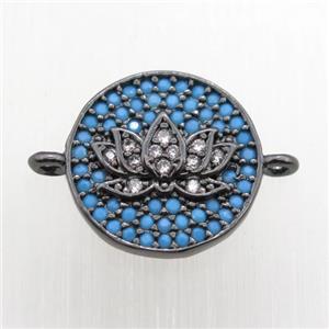 copper lotus connector paved zircon, black plated, approx 13mm dia