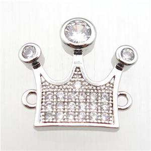 copper crown connector paved zircon, platinum plated, approx 15-15mm