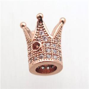 copper crown beads paved zircon, rose gold, approx 8x10mm