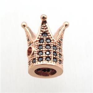 copper crown beads paved zircon, rose gold, approx 8x10mm