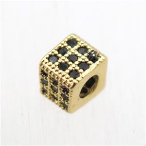 copper cube beads paved zircon, gold plated, approx 5x5x5mm