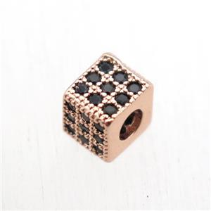 copper cube beads paved zircon, rose gold, approx 5x5x5mm