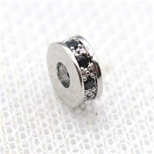 copper heishi beads paved zircon, platinum plated, approx 7mm dia
