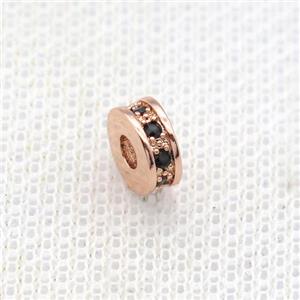 copper heishi beads paved zircon, rose gold, approx 7mm dia