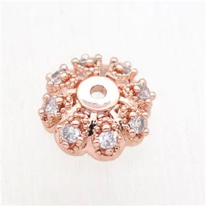 copper beadcap paved zircon, rose gold, approx 10mm dia