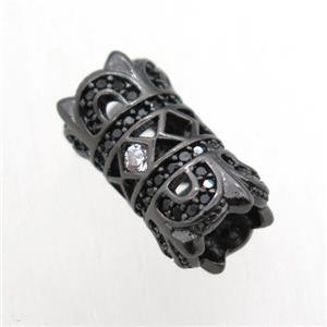 copper tube beads paved zircon, black plated, approx 8x15mm, 5mm hole