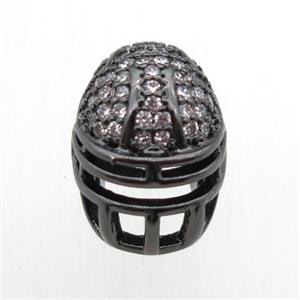 copper Helmet beads paved zircon, black plated, approx 10-12mm