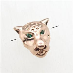 copper pantherhead beads paved zircon, rose gold, approx 10mm