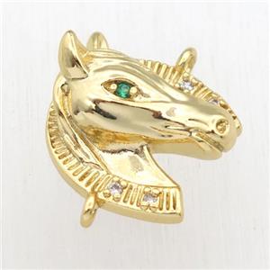 copper horsehead connector paved zircon, gold plated, approx 16mm
