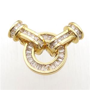 copper clasp paved zircon, gold plated, approx 7-14mm, 15mm dia