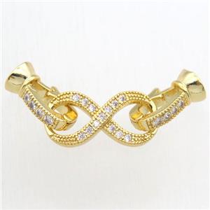 copper clasp paved zircon, gold plated, approx 6-14mm, 10-20mm