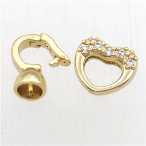 copper clasp paved zircon, gold plated, approx 12mm, 6-12mm