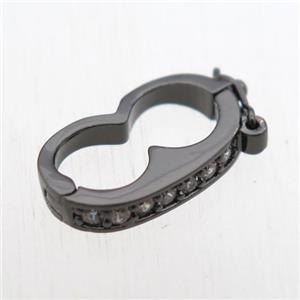 copper clasp paved zircon, black plated, approx 10-20mm