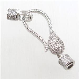 copper clasp paved zircon, platinum plated, approx 18-41mm, 6-8mm