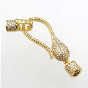 copper clasp paved zircon, gold plated, approx 18-41mm, 6-8mm