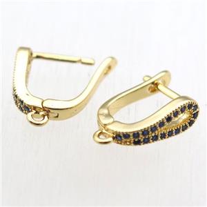 copper Latchback Earrings hook paved zircon with loop, gold plated, approx 12-18mm