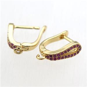 copper Latchback Earrings paved zircon with loop, gold plated, approx 12-18mm