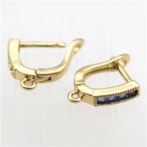 copper Latchback Earrings hook paved zircon with loop, gold plated, approx 12-14mm