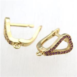 copper Latchback Earrings paved zircon with loop, gold plated, approx 12-14mm