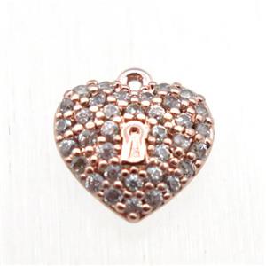 copper heart pendant paved zircon, rose gold, approx 8mm dia