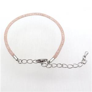 copper mesh bracelet chain with rhinestone, rose gold, approx 3mm, 23cm length