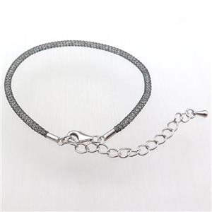 copper mesh bracelet chain with rhinestone, black plated, approx 3mm, 23cm length