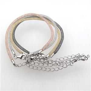 copper mesh bracelet chain with rhinestone, mixed color, approx 3mm, 23cm length
