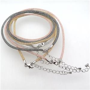 copper mesh nceklace chain with rhinestone, mixed color, approx 3mm, 53cm length