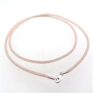 copper mesh nceklace chain with rhinestone, rose gold, approx 3mm, 22 inch length