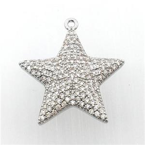 copper star pendant pave zircon, platinum plated, approx 23mm dia