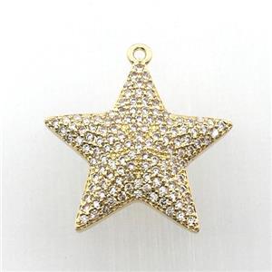 copper star pendant pave zircon, gold plated, approx 23mm dia