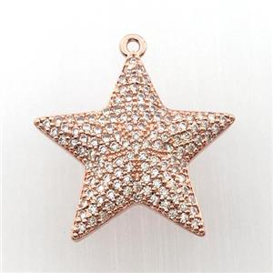 copper star pendant pave zircon, rose gold, approx 23mm dia