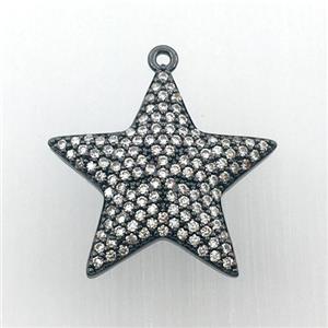 copper star pendant pave zircon, black plated, approx 23mm dia
