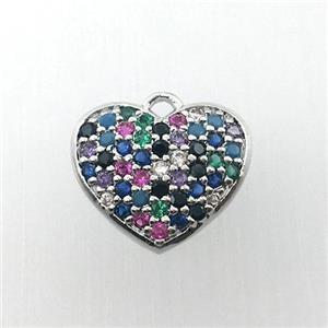 copper heart pendant pave zircon, platinum plated, approx 12mm dia