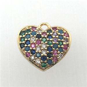 copper heart pendant pave zircon, gold plated, approx 12mm dia