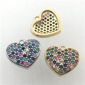 copper heart pendant pave zircon, mix color, approx 12mm dia