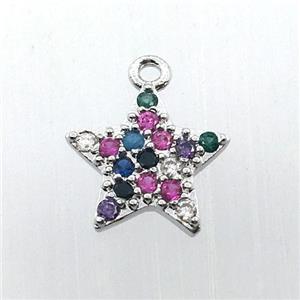 copper star pendant pave zircon, platinum plated, approx 12mm dia