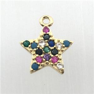 copper star pendant pave zircon, gold plated, approx 12mm dia