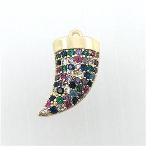 copper horn pendant pave zircon, gold plated, approx 8-14mm