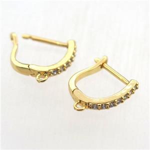 copper Latchback Earrings pave zircon with loop, gold plated, approx 12-14mm