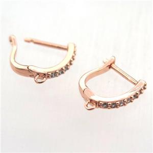 copper Latchback Earrings pave zircon with loop, rose gold, approx 12-14mm
