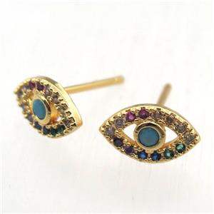 copper Studs Earrings pave zircon, gold plated, approx 6-10mm