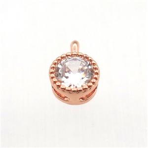 copper pendant pave zircon, circle, rose gold, approx 5mm dia