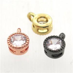 copper pendant pave zircon, circle, mixed color, approx 5mm dia